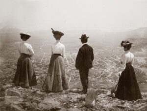 Hikers atop Mount Helena, circa 1910