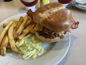 4B's bacon cheeseburger with fries