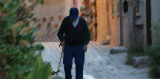 Old man with a cane Old man